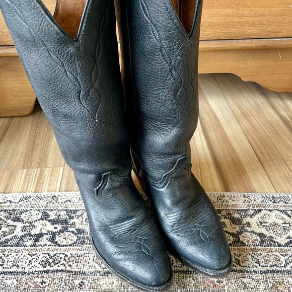 ✨SOLD✨Vintage Leather Embroidered Cowboy Western Boots in Black - 6.5 - Picture 4 of 7